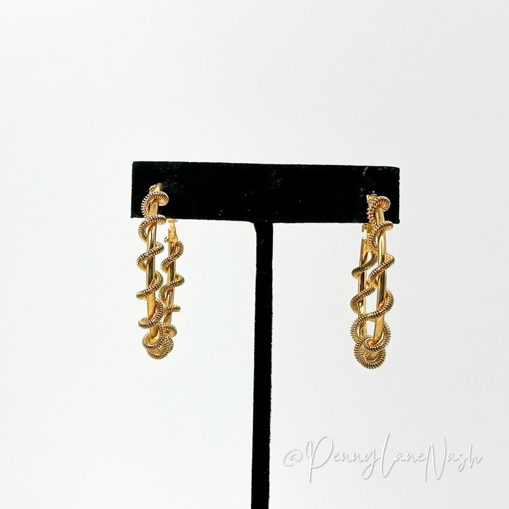 Vintage Gold Medium Hoop with Twisted Spring Earrings - Picture 2 of 8